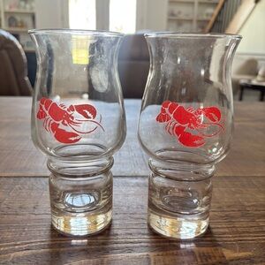 Vintage Red Lobster Hurricane 16 oz Barware Glasses 1980s Libbey Set of 2